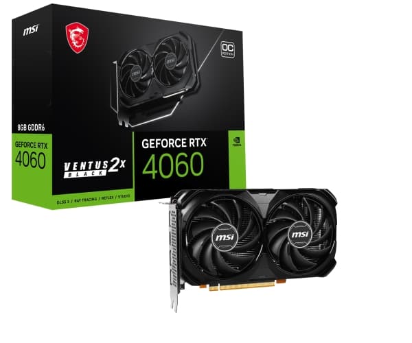 MSI GeForce RTX 4060 VENTUS 2X BLACK 8G OC - Grafikkort - GeForce RTX 4060 - 8 GB GDDR6 - PCIe 4.0 x8 - HDMI, 3 x DisplayPort - låda