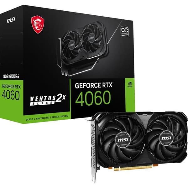 MSI - Grafikkort - GeForce RTX  4060 Ventus 2x Black 8G OC Harmaa