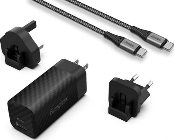Energizer Ultimate - Multiplug EU / UK / US GaN USB-C &amp; USB-A 90W PD nätladdare + USB-C-kabel (svart)