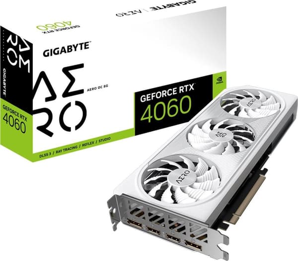 Gigabyte GeForce RTX 4060 AERO OC 8G - Grafikkort - GeForce RTX 4060 - 8GB GDDR6 - PCIe 4.0 - 2 x HDMI, 2 x DisplayPort (GV-N4060AERO OC-8GD)