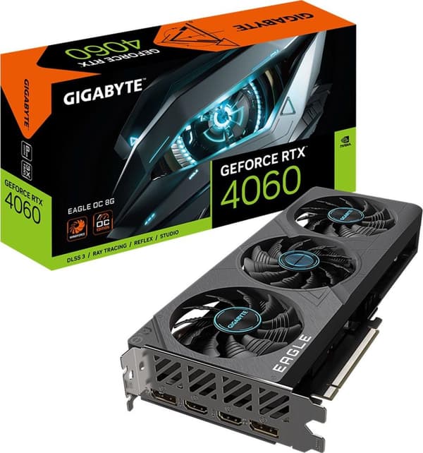 Gigabyte GeForce RTX 4060 EAGLE OC 8G - Näytönohjaimet - GeForce RTX 4060 - 8 Gt GDDR6 - PCIe 4.0 - 2 x HDMI, 2 x DisplayPort (GV-N4060EAGLE OC-8GD)