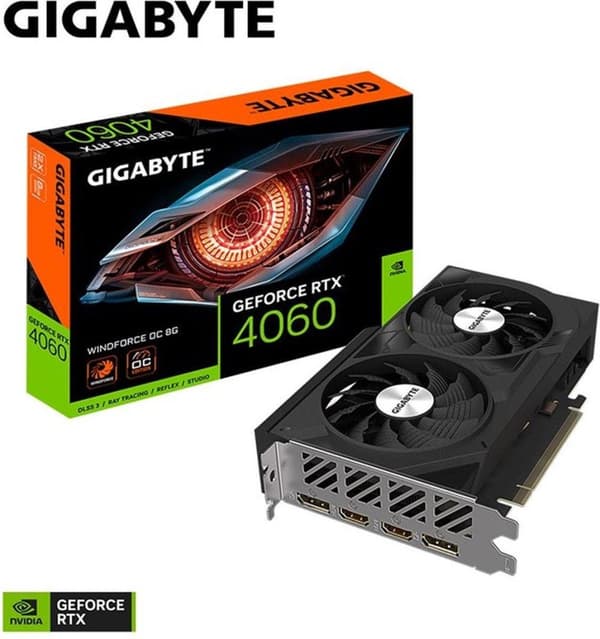 Gigabyte GeForce RTX 4060 WINDFORCE OC 8G - Näytönohjaimet - GeForce RTX 4060 - 8 Gt GDDR6 - PCIe 4.0 - 2 x HDMI, 2 x DisplayPort (GV-N4060WF2OC-8GD)