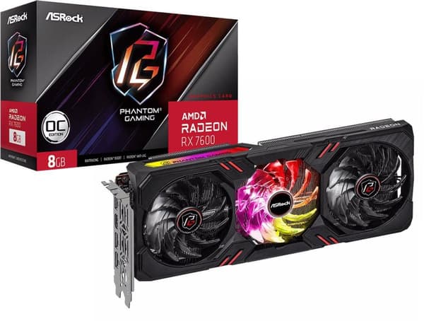 ASRock Phantom Gaming Radeon RX 7600 8GB OC - Grafikkort - Radeon RX 7600 - 8GB GDDR6 - PCIe 4.0 x8 - HDMI, 3 x DisplayPort - Box (90-GA4BZZ-00UANF)