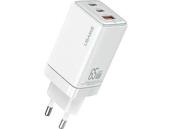 USAMS Charger 2xUSB-C+1xUSB 65W(only head) GaN PD3.0 +QC3.0 Fast Charging white Sandru Series CC180T