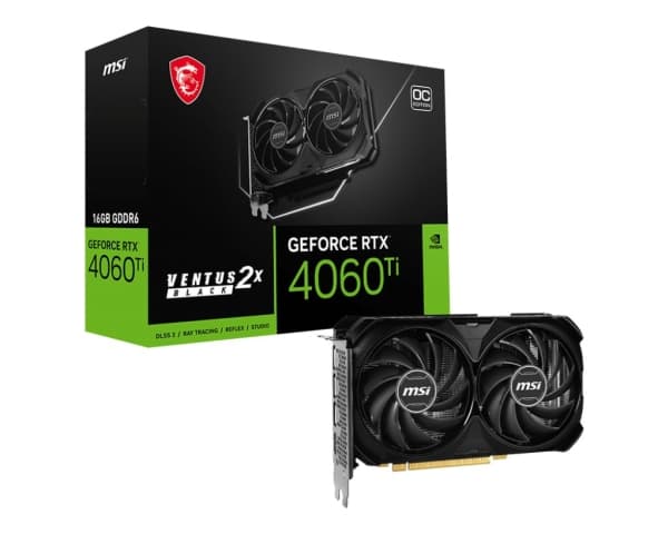 MSI GeForce RTX 4060 Ti VENTUS 2X BLACK 16G OC - Grafikkortti - GeForce RTX 4060 Ti - 16 GB GDDR6 - PCIe 4.0 x16 - HDMI, 3 x DisplayPort - lajittelu