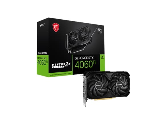 MSI GeForce RTX 4060 Ti VENTUS 2X BLACK 16G OC - Grafikkortti - GeForce RTX 4060 Ti - 16 GB GDDR6 - PCIe 4.0 x16 - HDMI, 3 x DisplayPort - lajittelu