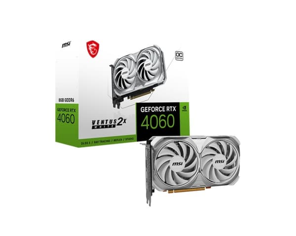 MSI GeForce RTX 4060 VENTUS 2X WHITE 8G OC - GeForce RTX 4060 - 8 Gt - GDDR6 - 128 Bit - 7680 x 4320 pikseliä - PCI Express 4.0 (RTX 4060 VENTUS 2X OC Valkoinen