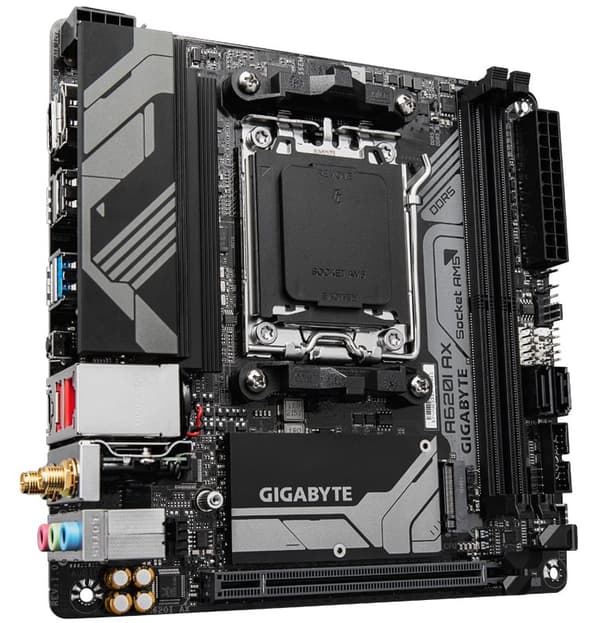 Gigabyte | A620I AX 1.0 | Processor family AMD | Processor socket AM5 | DDR5 DIMM | Supported hard disk drive interfaces SATA, M.2 | Number of SATA co