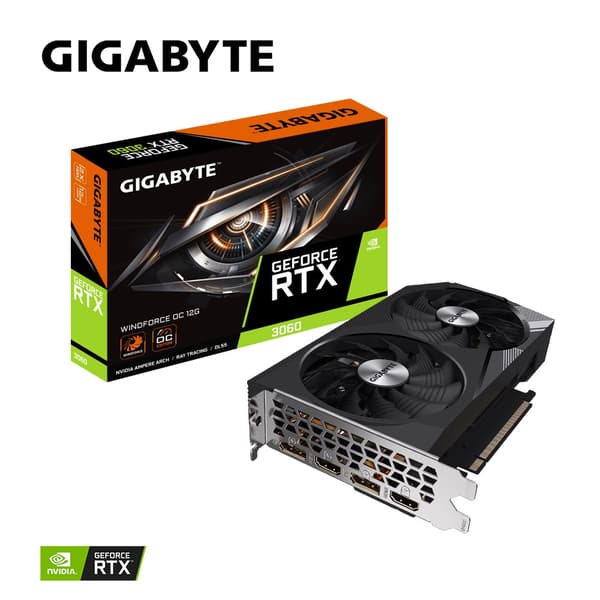 Graphics Card|GIGABYTE|NVIDIA GeForce RTX 3060|12 GB|GDDR6|192 bit|PCIE 4.0 16x|Memory 15000 MHz|GPU 1792 MHz|2xHDMI|2xDisplayPort|GV-N3060WF2OC-12GD2