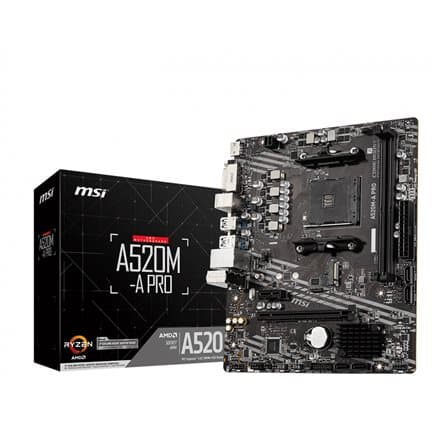 MSI Main Board Desktop A520M-A PRO (A520, AM4, 2xDDR4, 1x PCI-E 3.0 x16 slot,1x M.2 slot,4x USB 3.2 Gen1,2x USB 2.0,1x HDMI,1x DVI-D,Gigabit LAN,7.1 H