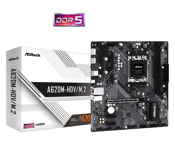 ASROCK MB Desktop A620M-HDV/M2, AM5, 2x DDR5, 1x PCIe 4.0 x16, 2x PCIe 3.0 x1, 1x Hyper M.2(PCIe Gen4x4), 2x SATA3 6.0 Gb/s, 1x HDMI, 1x DisplayPort,