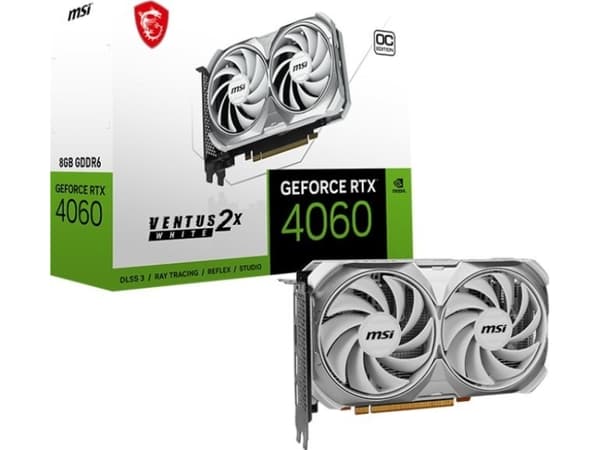 MSI GeForce RTX 4060 VENTUS 2X WHITE 8G OC - Grafikkort - GeForce RTX 4060 - 8 GB GDDR6 - PCIe 4.0 x8 - HDMI, DisplayPort - hvit