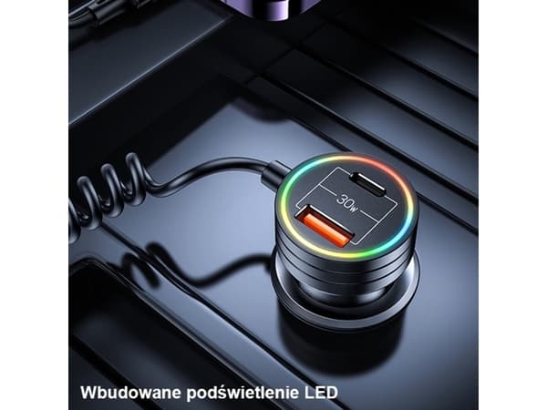 Usams Lader Billader med fjærkabel USAMS 2xUSB-C 1xUSB-A C33 60W svart CC167CC01 (US-CC167)