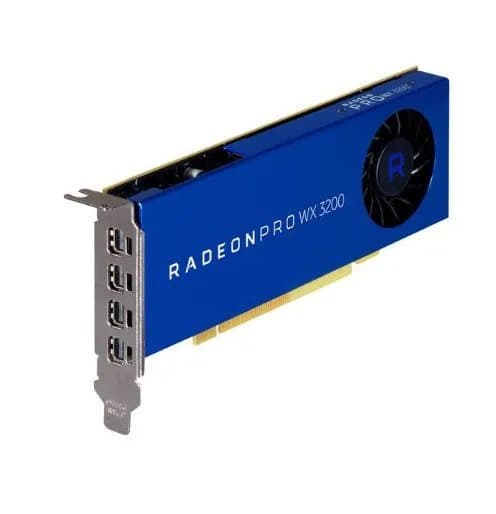 AMD Radeon Pro WX 3200, Radeon Pro WX 3200, 4 GB, GDDR5, 128 bittiä, 7680 x 4320 pikseliä, PCI Express x16 3.0 Sininen, Ruostumaton teräs