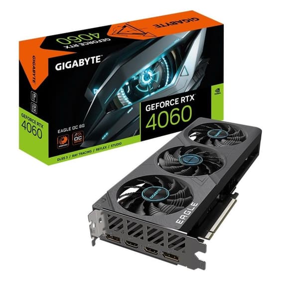Näytönohjain Gigabyte Nvidia Geforce RTX 4060 (8 gb, gddr6, 128 bit, pcie 4.0 16x, kaksipaikkainen tuuletin, 2xhdmi, 2xnäyttöportti) musta