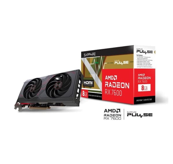 Näytönohjain Sapphire AMD Radeon rx 7600 (8 gb, gddr6, 128 bittiä, pcie 4.0 8x, kaksipaikkainen tuuletin, 1xhdmi, 3xnäyttöportti)