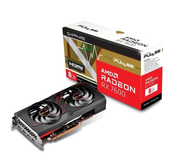 Näytönohjain Sapphire AMD Radeon rx 7600 (8 gb, gddr6, 128 bittiä, pcie 4.0 8x, kaksipaikkainen tuuletin, 1xhdmi, 3xnäyttöportti)