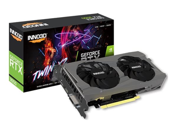 INNO3D N30502-06D6-1711VA60 GeForce RTX 3050Twin X2, 6GB GDDR6, 96-bittinen, 1470, 14Gbps, DP+HDMI+DVI