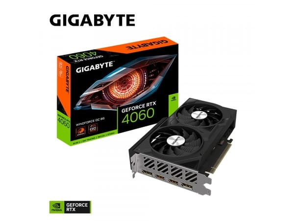 Gigabyte GeForce RTX 4060 WINDFORCE OC 8G - Grafikkort - GeForce RTX 4060 - 8 GB GDDR6 - PCIe 4.0 - 2 x HDMI, 2 x DisplayPort - låda