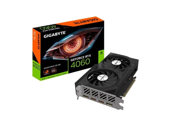 Gigabyte GeForce RTX 4060 WINDFORCE OC 8G - Grafikkort - GeForce RTX 4060 - 8 GB GDDR6 - PCIe 4.0 - 2 x HDMI, 2 x DisplayPort - låda