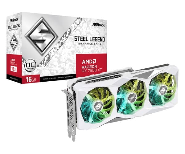 ASRock Steel Legend Radeon RX 7800 XT 16GB OC - Grafikkort - Radeon RX 7800 XT - 16 GB GDDR6 - PCIe 4.0 x16 - 3 x DisplayPort, HDMI - låda
