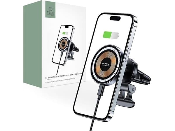 Tech-Protect TECH-PROTECT MM15W-V5 MAGNETIC MAGSAFE VENT CAR MOUNT WIRELESS CHARGER 15W BLACK