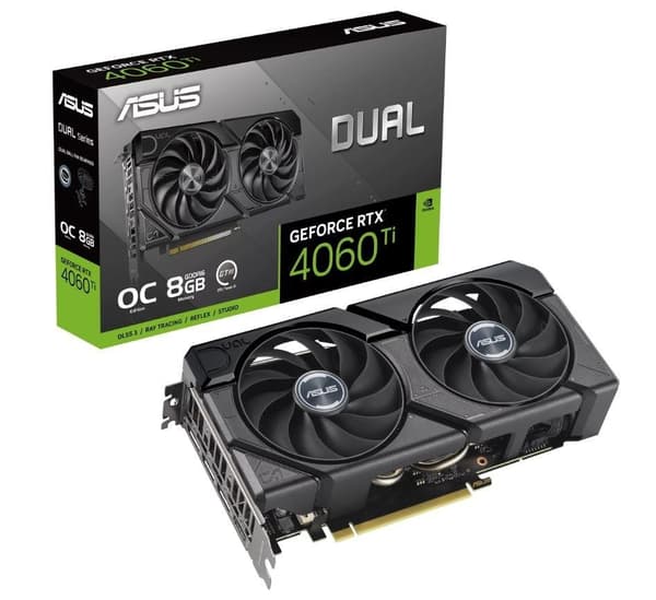 Grafikkort ASUS NVIDIA GeForce RTX 4060 Ti (8 GB, GDDR6, 128 bit, PCIE 4.0 16x, GPU 2565 MHz, Dual Slot Fansink, 1xHDMI) Sort