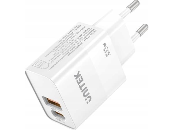 Unitek-lader Unitek Nettlader, 1x USB-A, 1x USB-C, QC, PC 3.0, 20W, hvit