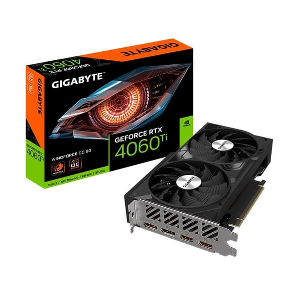 Graphics Card GIGABYTE NVIDIA GeForce RTX 4060 Ti (8 GB, GDDR6, 128 bit, PCIE 4.0 16x, GPU 2550 MHz, 2xHDMI, 2xDisplayPort) Sort