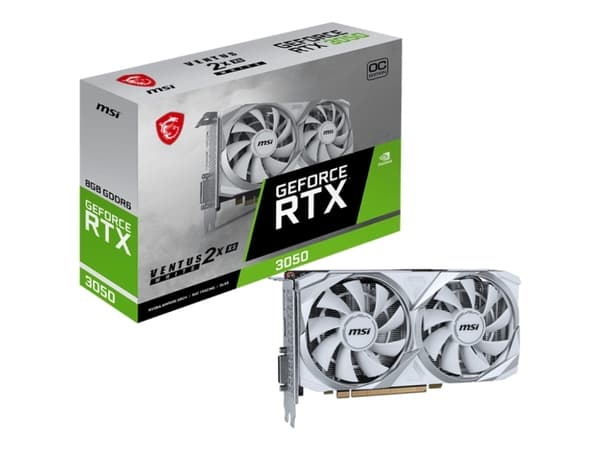 MSI GeForce RTX 3050 VENTUS 2X XS 8G OC - Grafikkort - GF RTX 3050 - 8 GB GDDR6 - PCIe - HDMI, DisplayPort, DVI - hvit