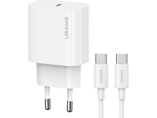 Ładowarka Usams USAMS Ład. siec. 1xUSB-C T65 PD20W PD Fast Charging US-CC226 + kabel USB-C/USB-C US-SJ711 60W biały/white Yi Series OYXLTZ01