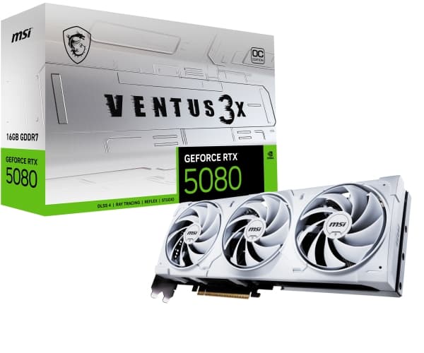 MSI GeForce RTX 5080 16G VENTUS 3X OC - Grafikkort - GeForce RTX 5080 - 16 GB GDDR7 - PCI Express 5.0 - 3 x DisplayPort, HDMI - hvit