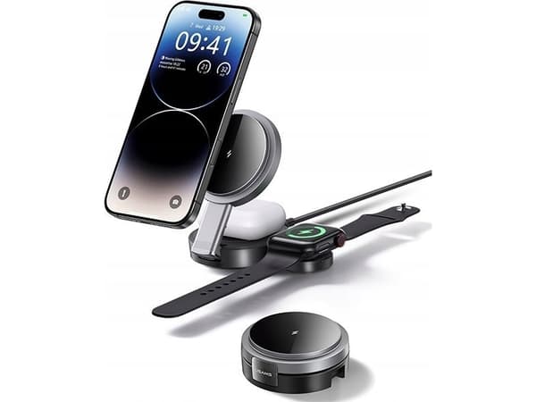 USAMS sammenleggbar laster induksjon 3in1 15W for telefon/Apple Watch/hodetelefoner CD234WXC01 (US-CD234)