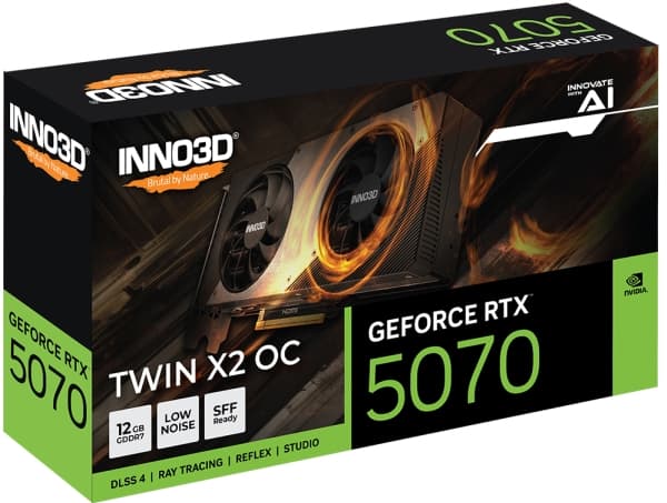 Inno3D GeForce RTX 5070 TWIN X2 OC, GeForce RTX 5070, 12 GB, GDDR7, 192 bit, PCI Express 5.0, 2 fan(s)
