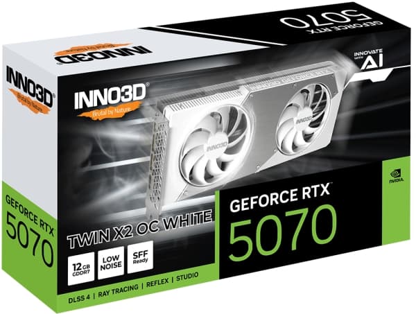 Inno3D GeForce RTX 5070 TWIN X2 OC WHITE - Grafikkort - GeForce RTX 5070 - 12 GB GDDR7 - PCI Express 5.0 - HDMI, 3 x DisplayPort - hvit