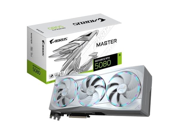 GIGABYTE AORUS GeForce RTX 5080 MASTER ICE 16G Graphics Card - 16GB GDDR7, 256bit, PCI-E 5.0, 2805MHz Core Clock, 3 x DP 2.1a, 1 x HDMI 2.1b, NVIDIA