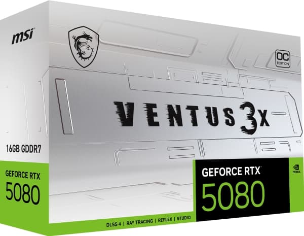 MSI GeForce RTX 5080 16G VENTUS 3X OC - Grafikkort - GeForce RTX 5080 - 16 GB GDDR7 - PCI Express 5.0 - 3 x DisplayPort, HDMI - vit
