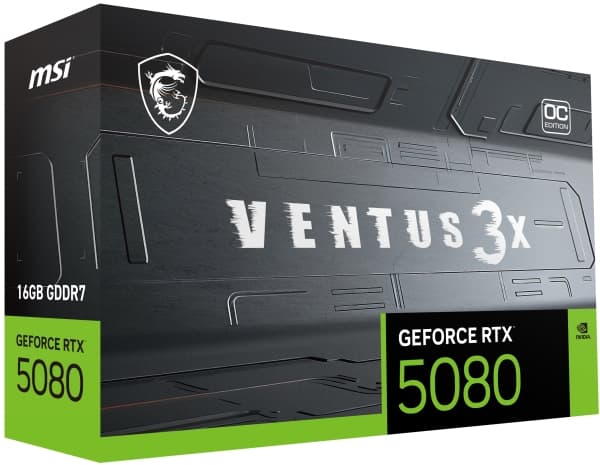 MSI GeForce RTX 5080 16G VENTUS 3X OC PLUS - Grafikkort - GeForce RTX 5080 - 16 GB GDDR7 - PCI Express 5.0 - 3 x DisplayPort, HDMI