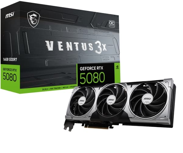MSI GeForce RTX 5080 16G VENTUS 3X OC - Grafikkort - GeForce RTX 5080 - 16 GB GDDR7 - PCI Express 5.0 - 3 x DisplayPort, HDMI
