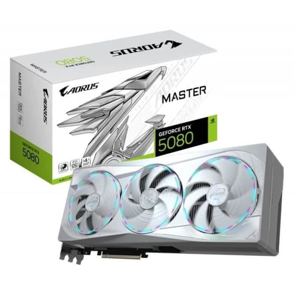 Grafikkort - GIGABYTE - AORUS GeForce RTX 5080 MASTER ICE - 16 GB Hvid