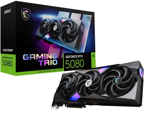 MSI GAMING GEFORCE RTX 5080 16G TRIO OC, GeForce RTX 5080, 16 GB, GDDR7, 256 bit, 7680 x 4320 pixels, PCI Express x16 5.0