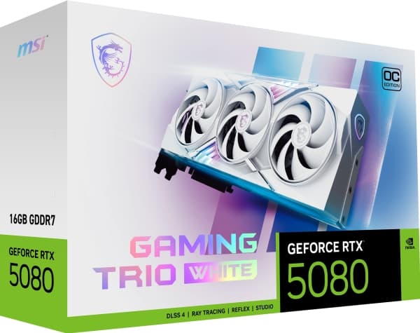 MSI GAMING GEFORCE RTX 5080 16G TRIO OC WHITE, GeForce RTX 5080, 16 GB, GDDR7, 256 bit, 7680 x 4320 pixels, PCI Express x16 5.0
