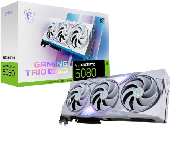 MSI GAMING GEFORCE RTX 5080 16G TRIO OC WHITE, GeForce RTX 5080, 16 GB, GDDR7, 256 bit, 7680 x 4320 pixels, PCI Express x16 5.0