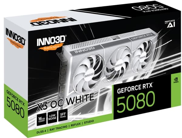 Inno3D GeForce RTX 5080 X3 OC - Grafikkort - GeForce RTX 5080 - 16 GB GDDR7 - PCI Express 5.0 - HDMI, 3 x DisplayPort - hvit