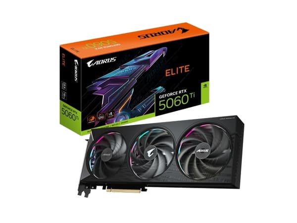 GIGABYTE AORUS GeForce RTX 5060 Ti ELITE 16G, GeForce RTX 5060 Ti, 16 GB, GDDR7, 128 bit, 7680 x 4320 piksler, PCI Express x16 5.0 Sort