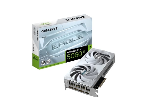 GIGABYTE GeForce RTX 5060 Ti EAGLE OC ICE 16G, GeForce RTX 5060 Ti, 16 GB, GDDR7, 128 bit, 7680 x 4320 piksler, PCI Express x16 5.0 Hvit