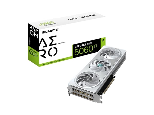 GIGABYTE GeForce RTX 5060 Ti AERO OC 16G Graphics Card - 16GB GDDR7, 128bit, PCI-E 5.0, 2647MHz Core Clock, 3 x DisplayPort, 1 x HDMI, GV-N506TAERO O Valkoinen