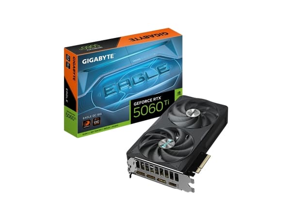 GIGABYTE GeForce RTX 5060 Ti EAGLE OC 16G, GeForce RTX 5060 Ti, 16 GB, GDDR7, 128 bit, 7680 x 4320 piksler, PCI Express x16 5.0 Sort