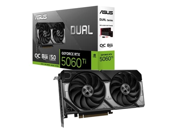 ASUS Dual -RTX5060TI-O8G, GeForce RTX 5060 Ti, 8 GB, GDDR7, 128 bit, 7680 x 4320 piksler, PCI Express 5.0