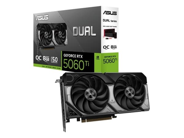 ASUS Dual -RTX5060TI-O8G, GeForce RTX 5060 Ti, 8 GB, GDDR7, 128 bit, 7680 x 4320 piksler, PCI Express 5.0